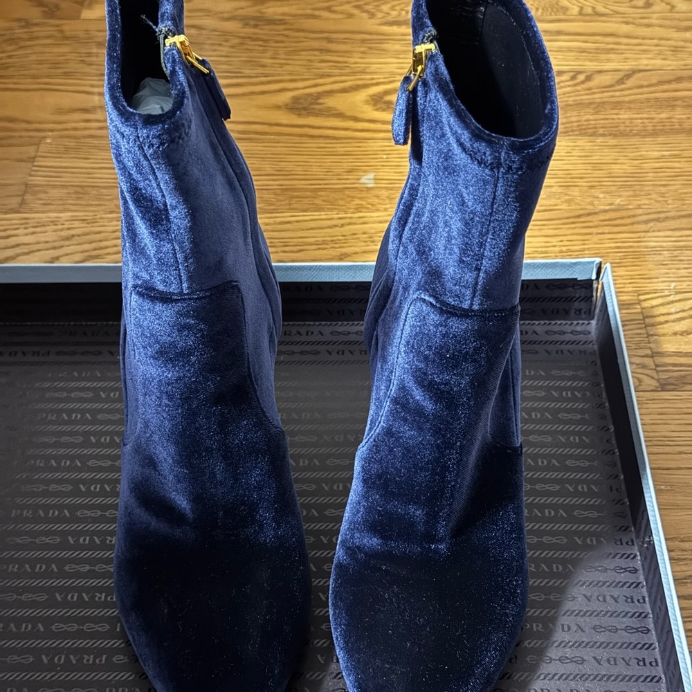 Prada Midnight Blue Velvet Heeled Boots - Picture 2 of 8